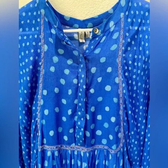 Anthropologie Bl^nk Coterie Embroidered Blue Polka Dot Tunic Dress Size L - Picture 4 of 10
